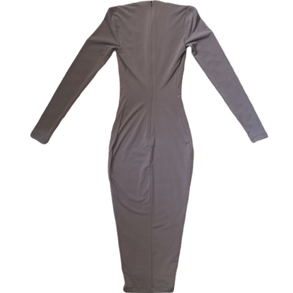 NOOKIE TI AMO LACE UP LONG SLEEVE MIDI DRESS IN TAUPE sz XS - Picture 5 of 7